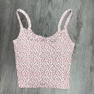 PacSun Floral Ribbed Cropped Top with Faux Bow, size S
